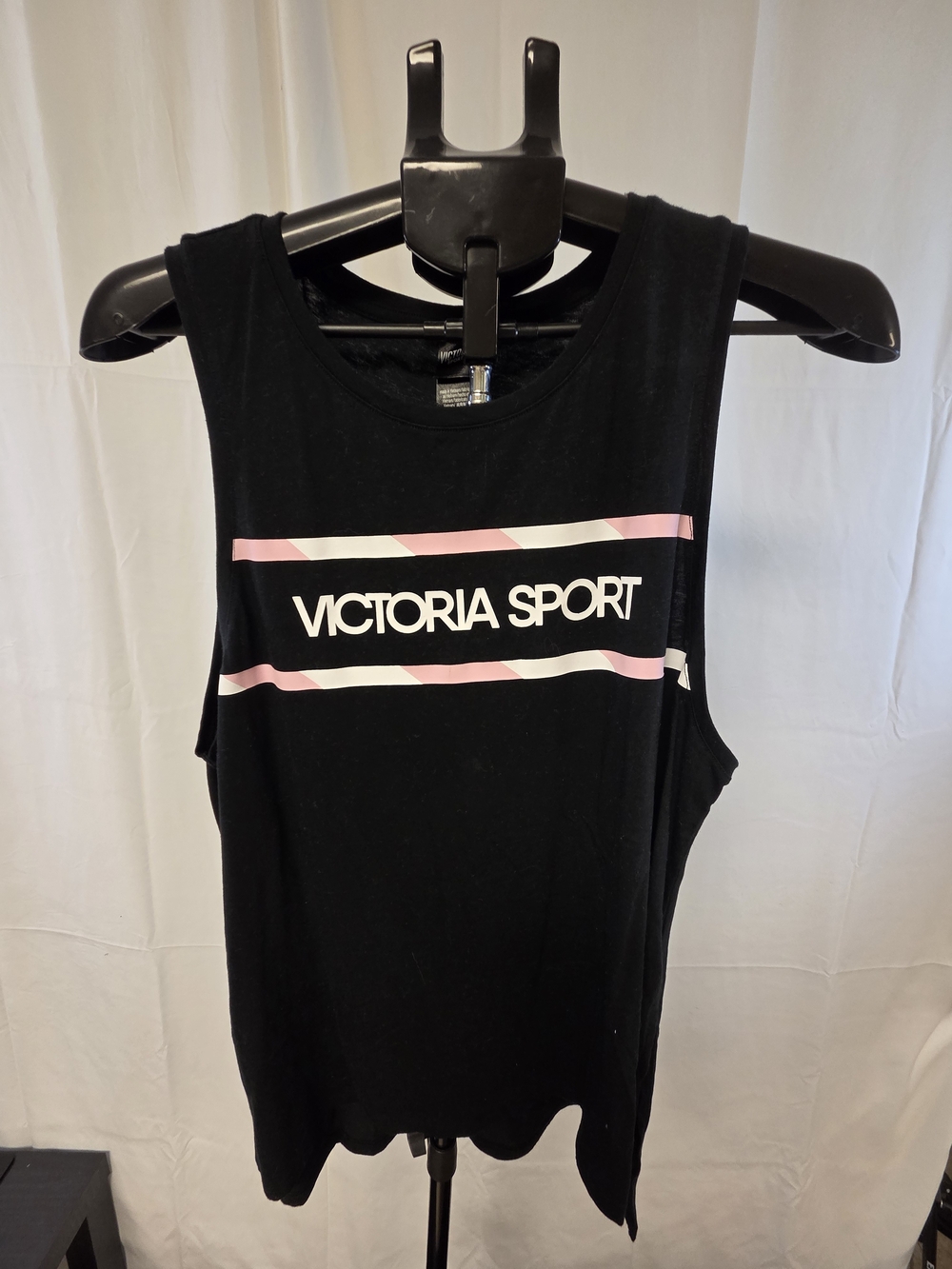 Victoria Sport Black Tank Top with Pink Stripe Detail